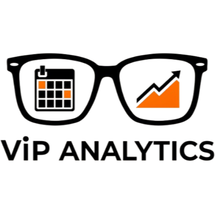 ViP Analytics Logo - Glasses with calendar and graph icons